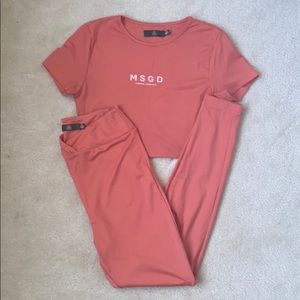 Missguided Coral Crop Top Leggings Active Set